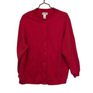 Drapers & Damons Shirt Womens XL 1X Long Sleeve Button Up Retro Pockets Red READ